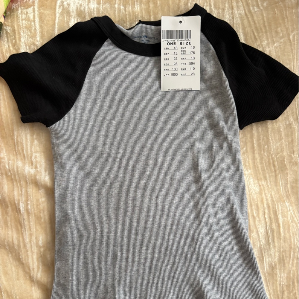 Brandy Melville Black and Gray Striped Top